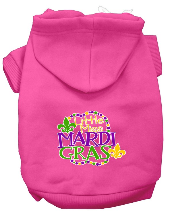 Miss Mardi Gras Screen Print Mardi Gras Dog Hoodie Bright Pink XS